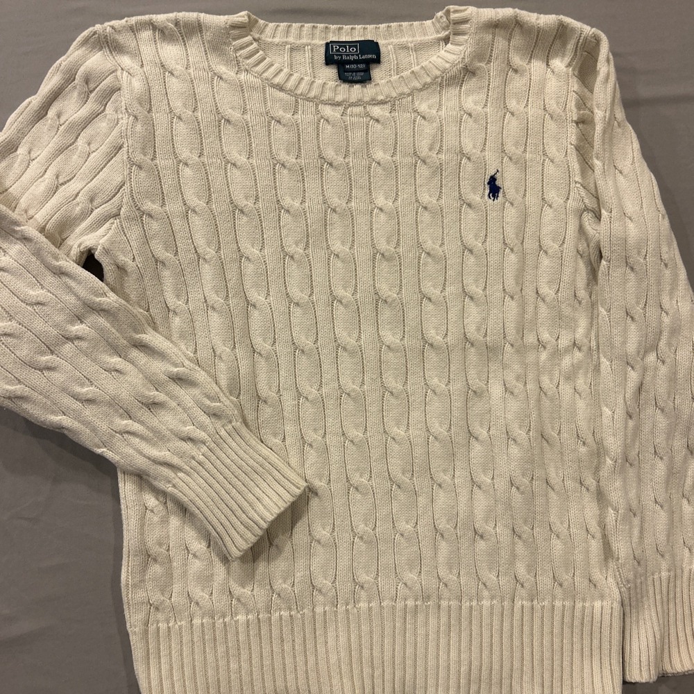 Classic Kids Polo Ralph Lauren Cable Knit Sweater Cream Color Size 10/12